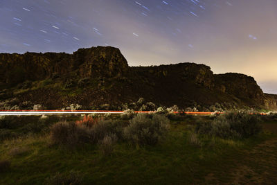 Light trails on mountain road at gifford pinchot national forest