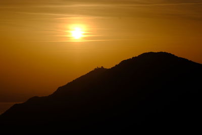 Scenic view of silhouette mountain against sky during sunset