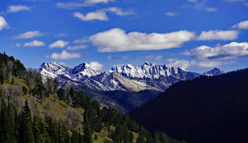 Scenic view of snowcapped mountains against sky