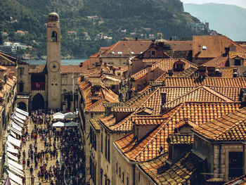 High angle view of buildings in city