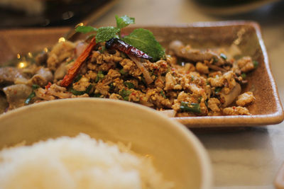 Close-up of served food in plate