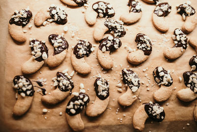 High angle view of cookies