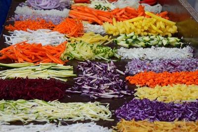 High angle view of chopped vegetables