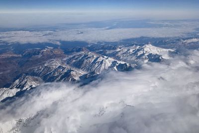 Aerial view of dramatic landscape against sky