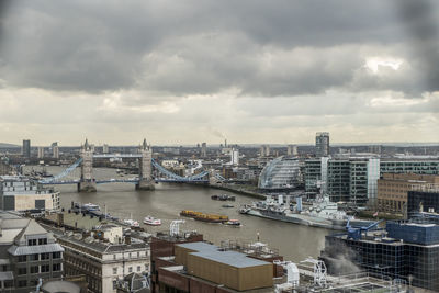 Aerial view of the thames river and the tower bridge