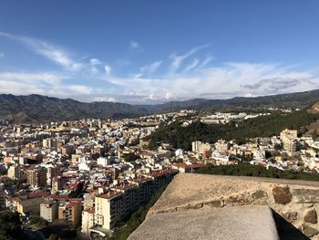 High angle shot of townscape against sky