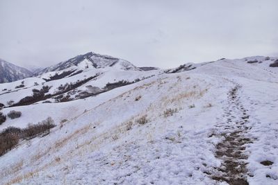 View from little black mountain peak winter snow hiking, wasatch front rocky mountains, utah. usa