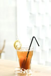 Close-up of drink on table at home