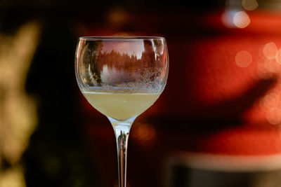 Close-up of beer glass on table