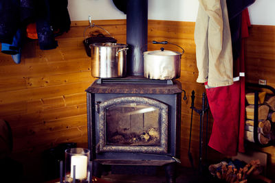 View of wood burning stove at home