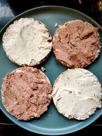 High angle view of dessert in plate on table