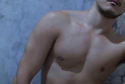 Close-up of shirtless man