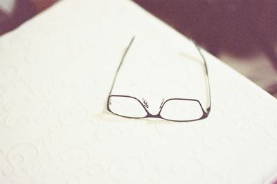 High angle view of eyeglasses on table