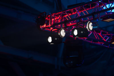 The ceiling of the theatrical scene with multi-colored lighting equipment. stage lighting.