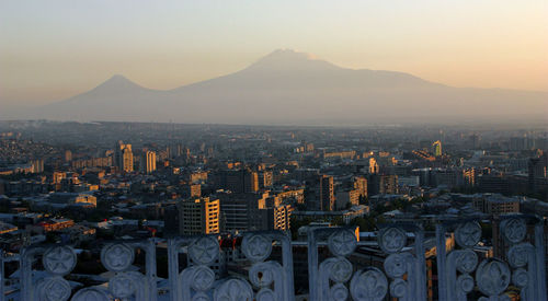 View on mountain ararat of yerevan city,transcaucasia,armenia.