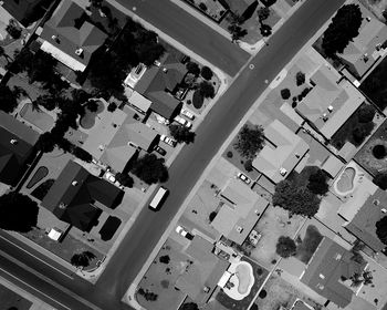 High angle view of street amidst buildings in city