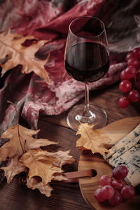 Close-up of wineglass on table