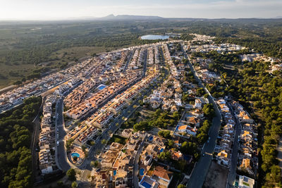 High angle view of city against buildings