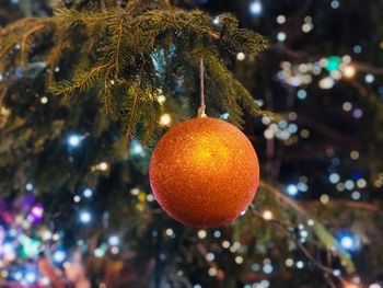 Close-up of christmas decoration hanging on tree