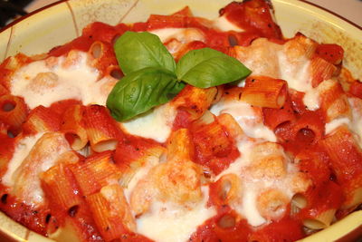 Close-up of pizza served in plate