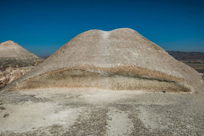 View of desert against clear blue sky