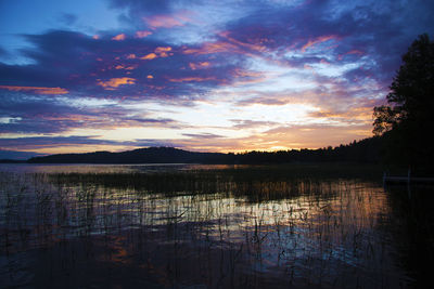 Scenic view of calm lake at sunset