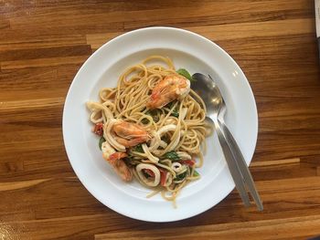 High angle view of food in plate on table