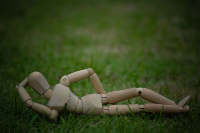 Close-up of stuffed toy on field