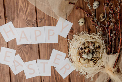 Directly above shot of text on table