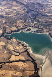 High angle view of river flowing through land
