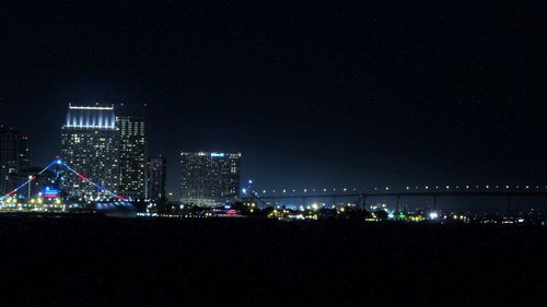 Illuminated buildings at night