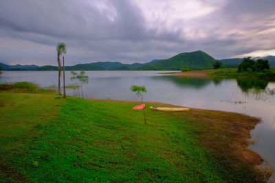 Scenic view of lake against sky