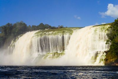 Scenic view of waterfall against clear sky