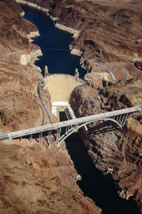 Aerial view of mike o'callaghan pat tillman memorial bridge over colorado rive