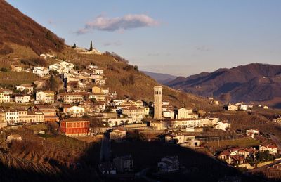 High angle view of townscape against sky