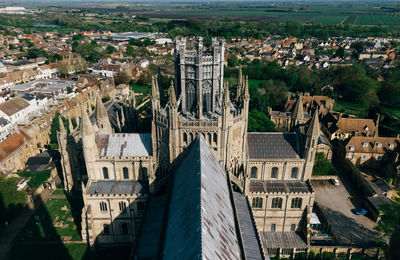 High angle view of ely cathedral in city