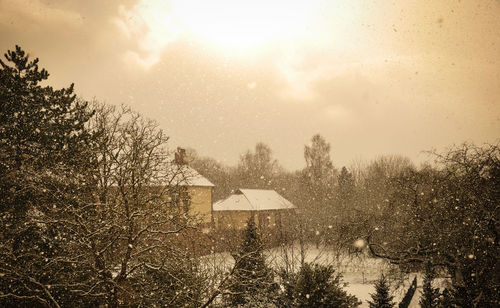 Snow covered land against sky during winter