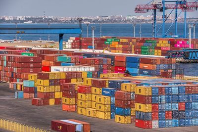 Multi-colored containers in the cargo port and container terminal in odessa, ukraine