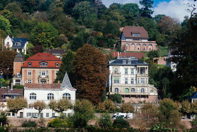 Buildings in town against sky