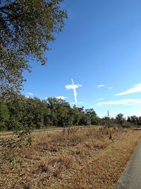 Scenic view of field against blue sky