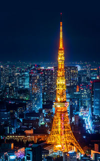 Illuminated buildings in city at night