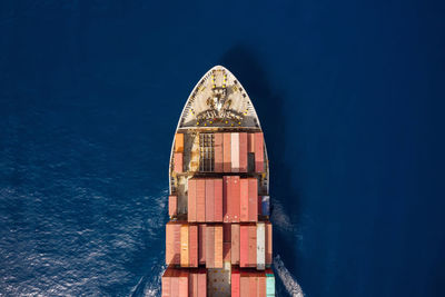 High angle view of boat in sea