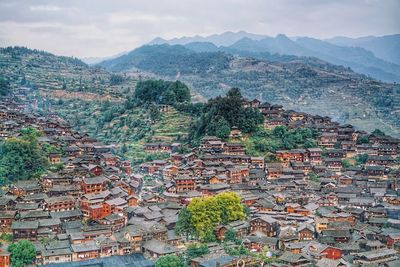High angle view of townscape against sky