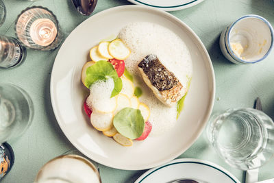 Close-up of meal served on table