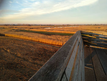 Scenic view of agricultural field against sky during sunset