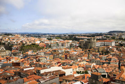 High angle view of cityscape against sky