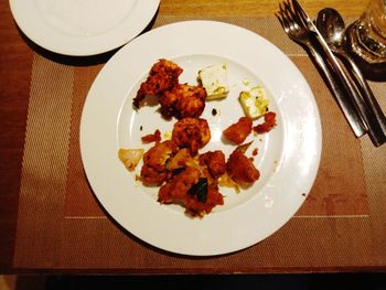 High angle view of meal served on table