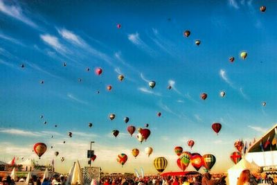 Low angle view of balloons against clear sky