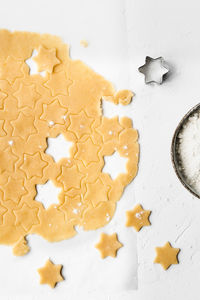 High angle view of cookies on table