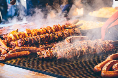 Close-up of meat on barbecue grill